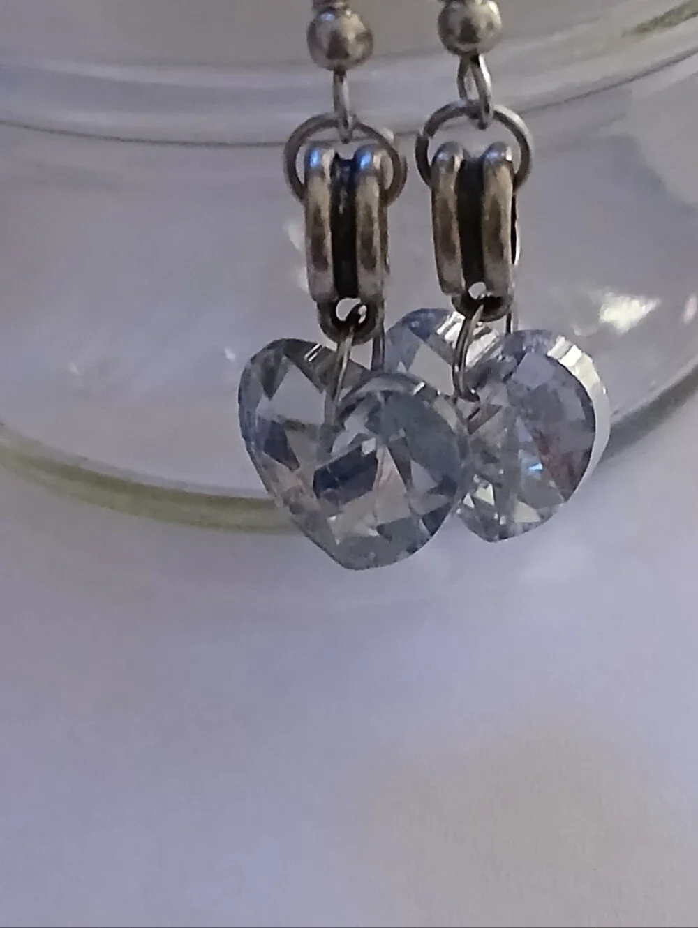 2 SETS Dainty Silver Heart Crystal Drop Earrings